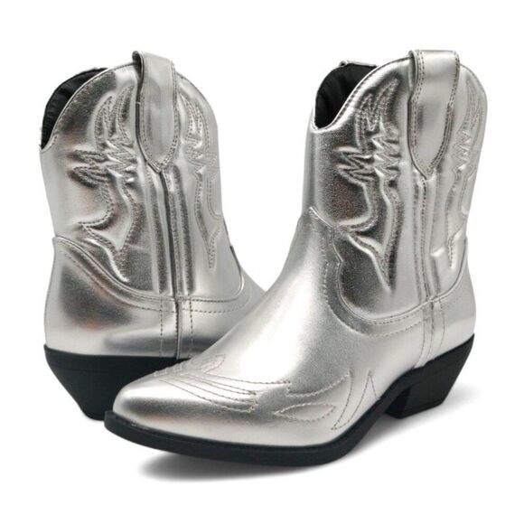 Soda Rigging S  Size 7 Silver Metallic Embroidered Western Stitch Ankle Boots - Picture 5 of 15